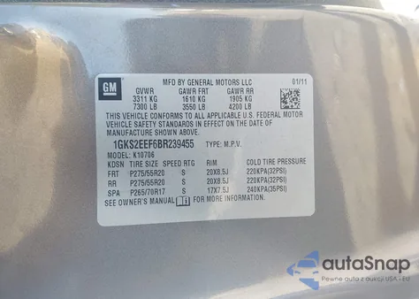 2011 GMC Yukon Denali из США, поврежденный, VIN 1GKS2EEF6BR239455